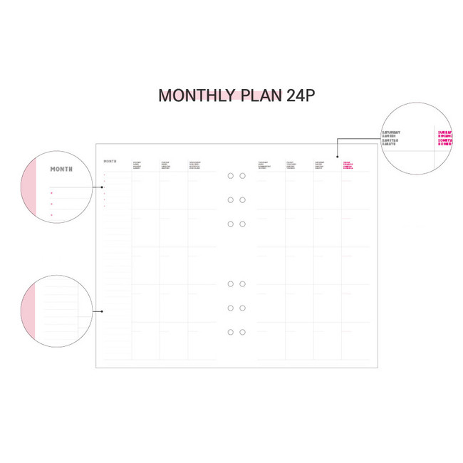 Monthly plan - Second Mansion Love Beat A6 6-ring dateless weekly diary planner