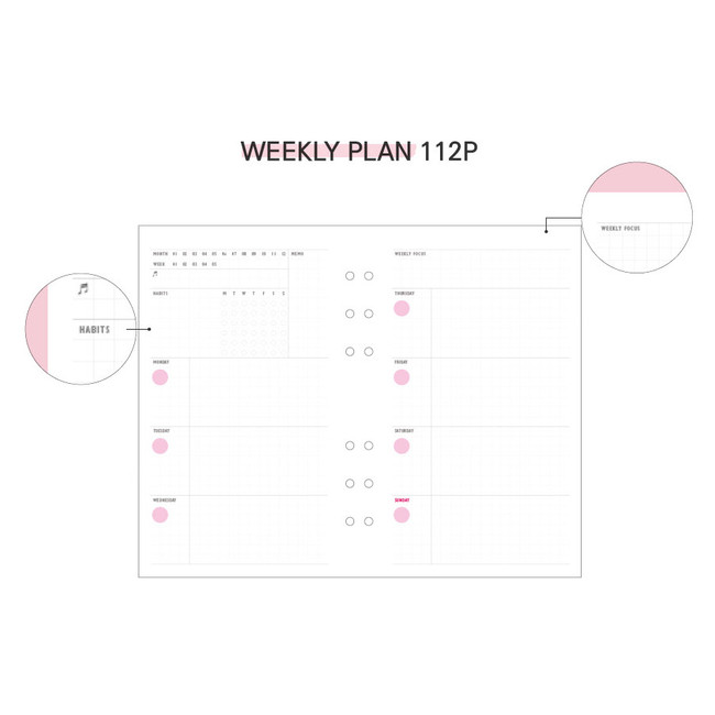 Weekly plan - Second Mansion Highteen A5 6-ring dateless weekly diary