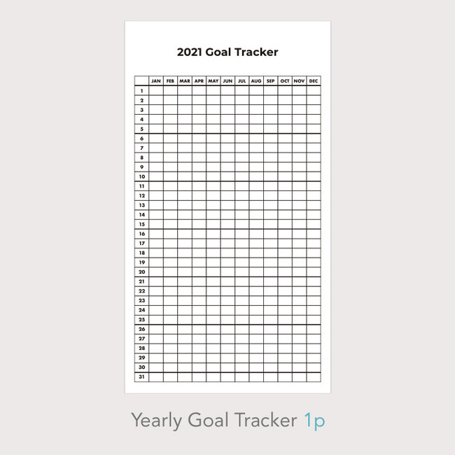 2021 Yearly goal tracker - PAPERIAN 2021 Goal tracker dated monthly planner