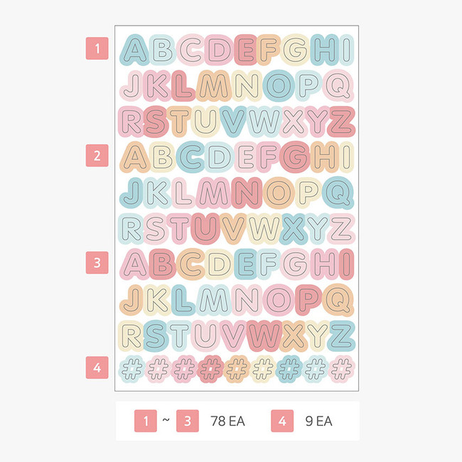 PLEPLE Upper case Alphabet sticker 8 sheets set