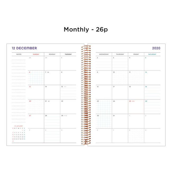 Monthly plan - 2021 Floral natural spiral dated weekly planner
