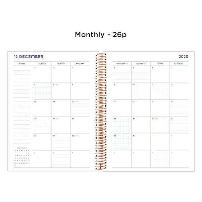 Monthly plan - 2021 Blue Quote spiral dated weekly planner