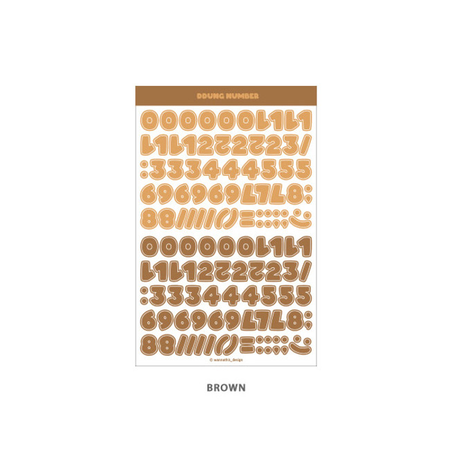 Brown - Wanna This Ddung phabet bold Number letter sticker