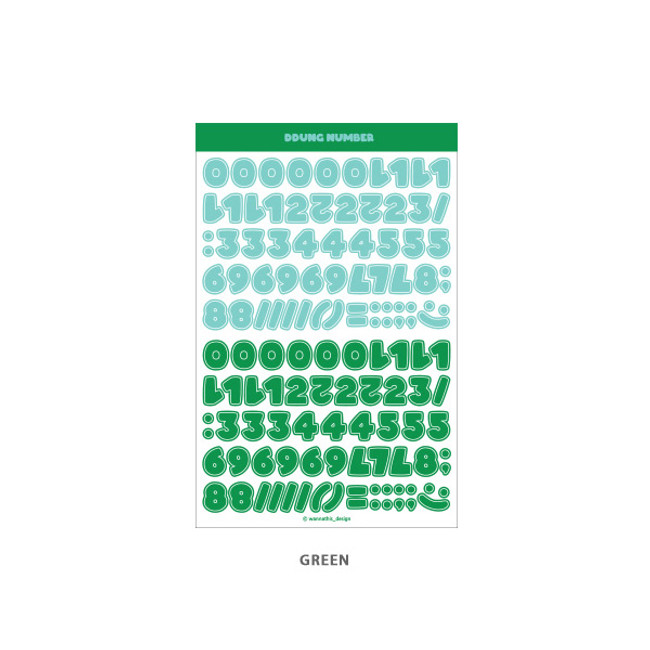 Green - Wanna This Ddung phabet bold Number letter sticker