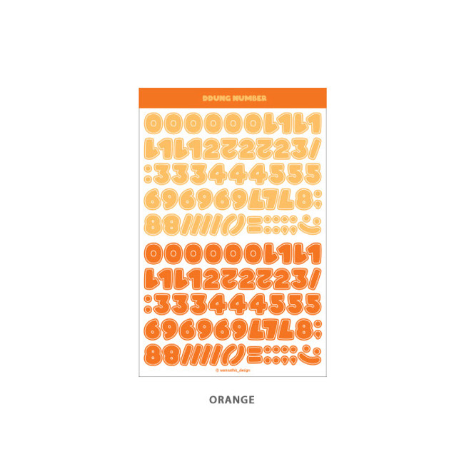 Orange - Wanna This Ddung phabet bold Number letter sticker