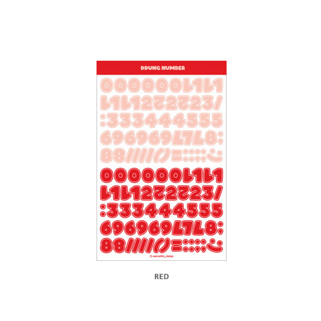 Red - Wanna This Ddung phabet bold Number letter sticker