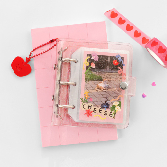 Pink - 2NUL Glitter 3 ring Instax mini slip in pocket photo album