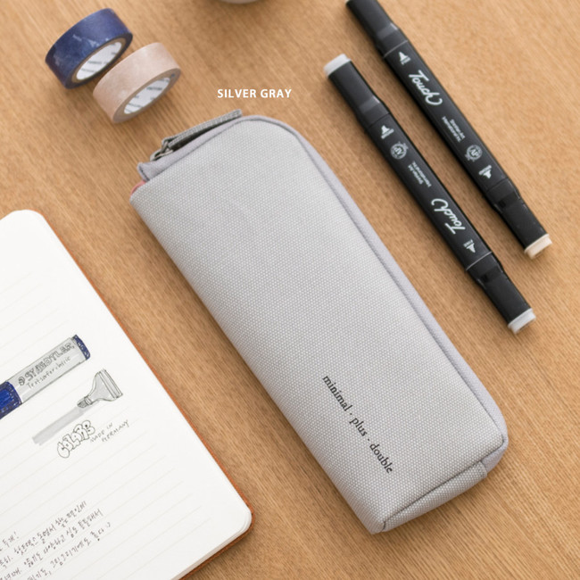 Silver gray - Byfulldesign Oxford double zipper pencil case ver5