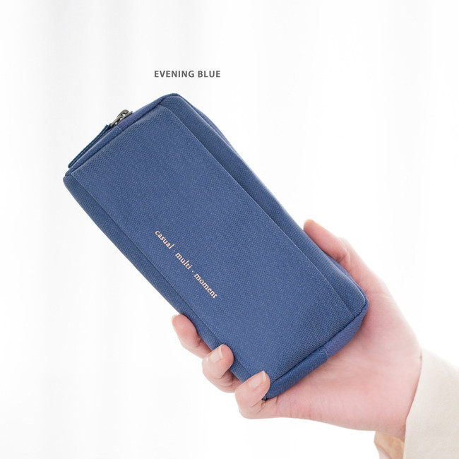 Evening blue -  Byfulldesign Oxford multi pocket long zipper pouch