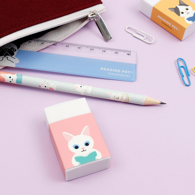 Bookfriends Reading pet white pencil eraser