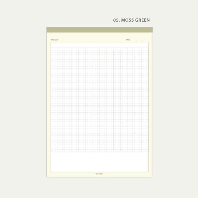 05 Moss green - Wanna This Standard writing B5 half divided grid notepad