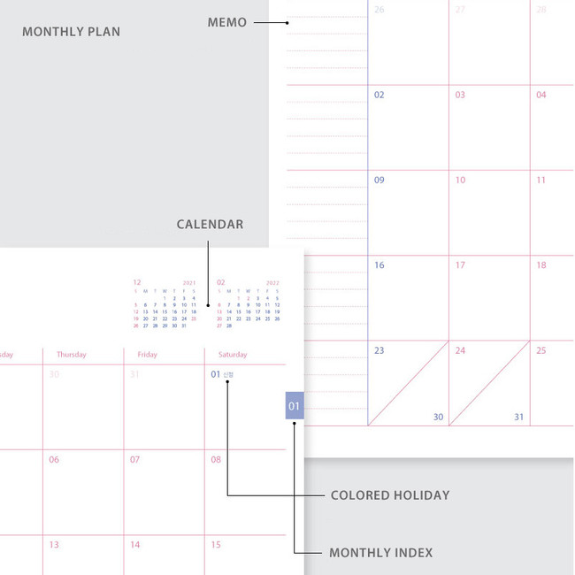 Monthly plan - Jam Studio 2022 Cha Cha Dated Weekly Diary Planner