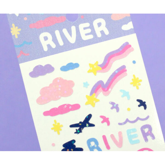 holographic sticker - Appree River Scene Glitter Removable Sticker