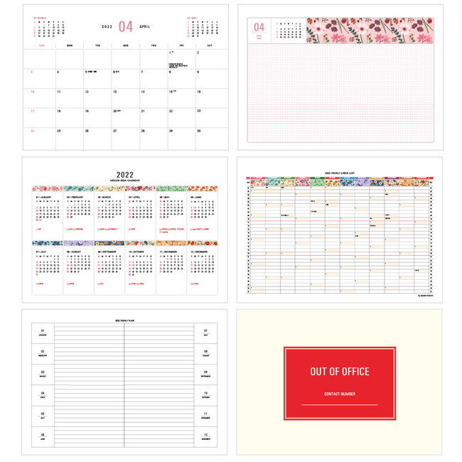 Calendar pages - Ardium 2022 Flowery Monthly Desk Calendar