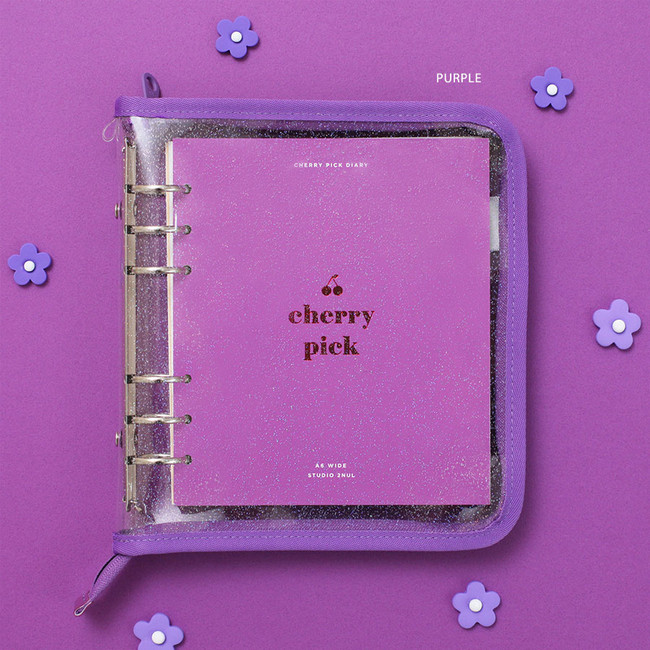 Purple - 2NUL Cherry Pick Wide A6 Zipper 6-ring Dateless Weekly Diary