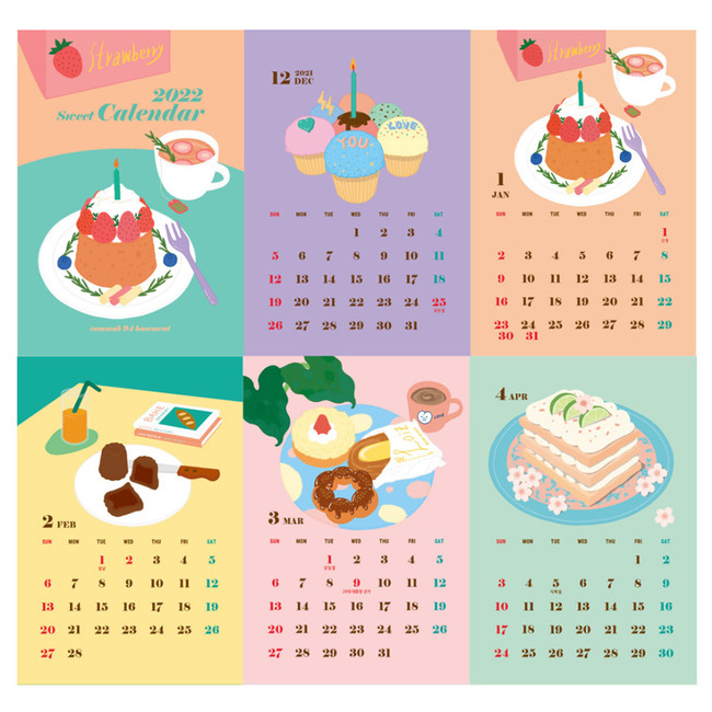 Calendar pages - Design Comma-B 2022 Sweet Dessert Monthly Desk Calendar