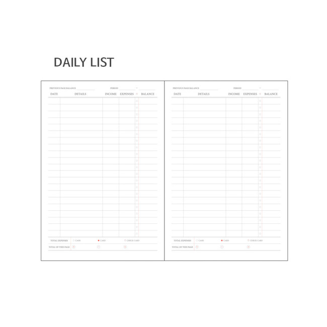 Daily list - O-CHECK Lovely Dateless Daily Cash Planner