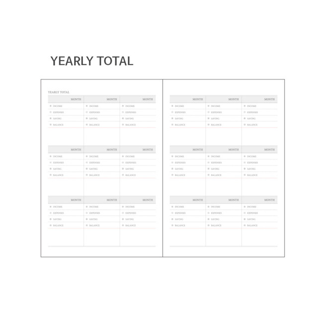 Yearly total - O-CHECK Lovely Dateless Daily Cash Planner