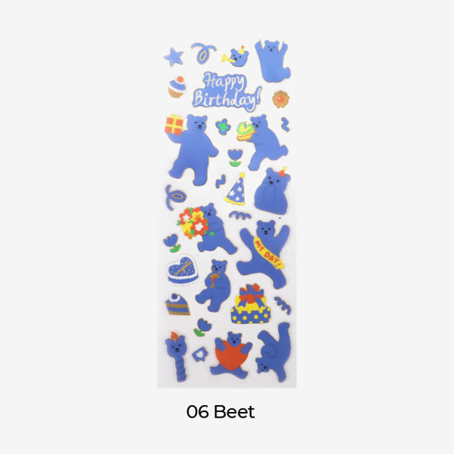 06 Beet - Dailylike Jelly Bear Gold Line Sticker 01-06