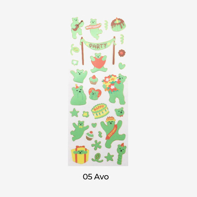 05 Avo - Dailylike Jelly Bear Gold Line Sticker 01-06