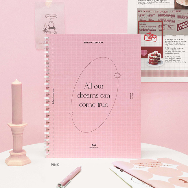 Pink -ICONIC Perforated A4 Wirebound Grid Notebook