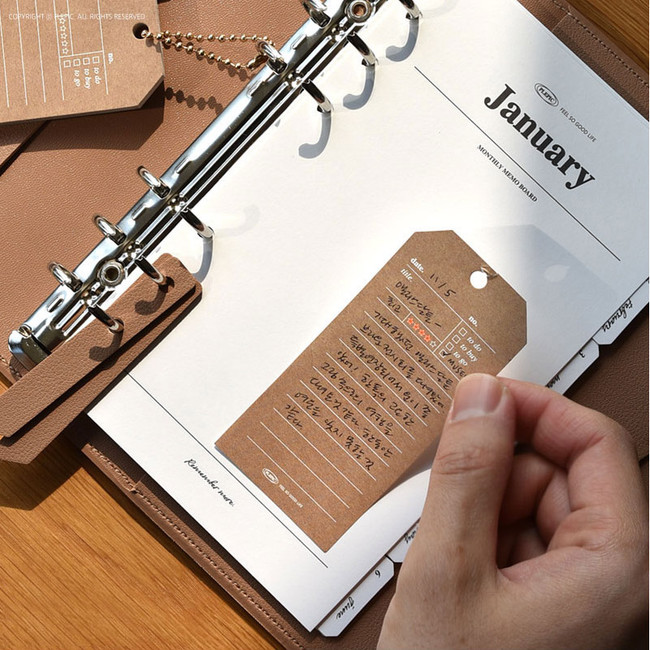 Usage example - Play Obje Natural Label Sticky Notepad with Ball Chain