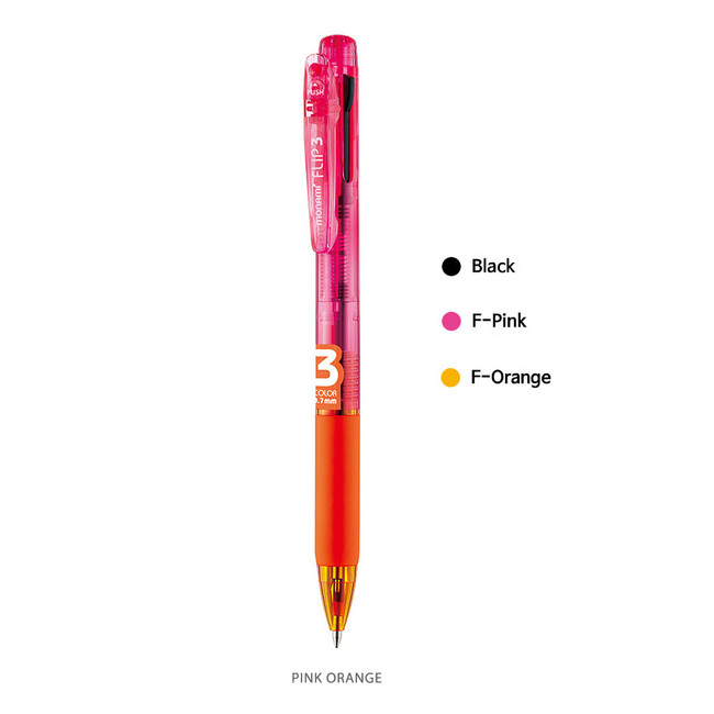Pink Orange - MONAMI Flip 3 Neon and Black Ballpoint Multi Pen