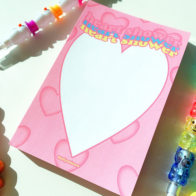 FlyFlyUnicorn Pink Heart Shower Writing Notepad