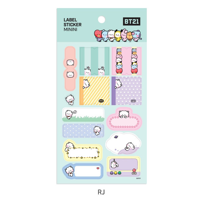 RJ - BT21 Minini Removable Label Sticker Pack