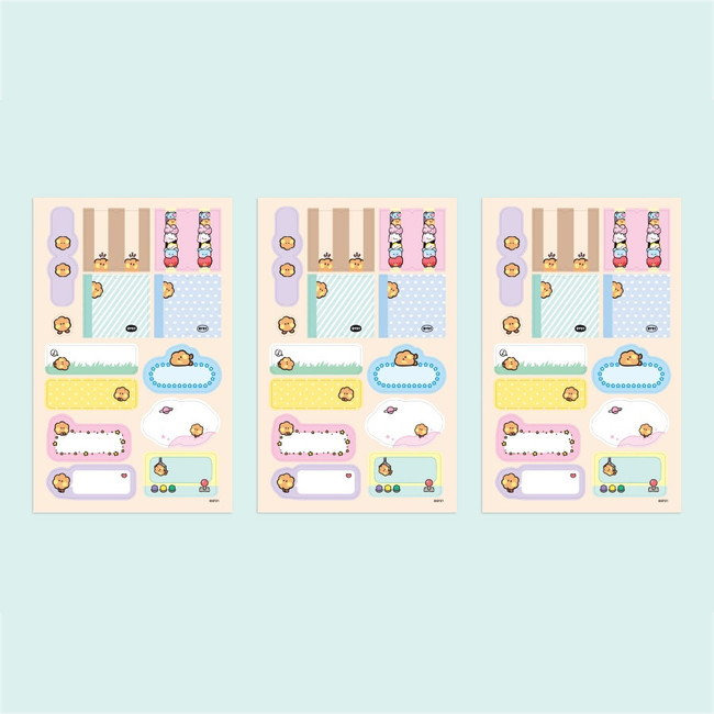 Pack of 3 sheets - BT21 Minini Removable Label Sticker Pack