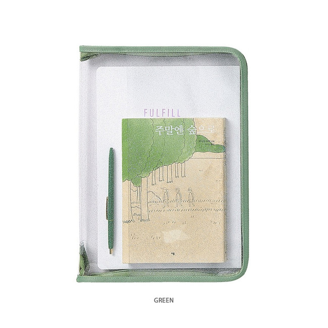 Green - Table Talk Glitter Clear Zipper File Bag