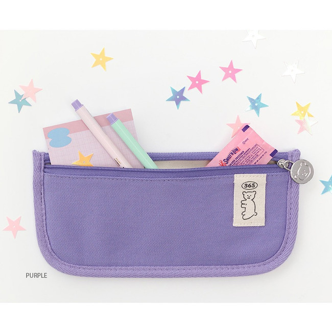 Purple - ROMANE 365 Cotton Flat Zipper Pencil Case