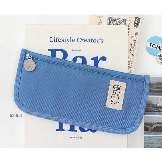 Sky Blue - ROMANE 365 Cotton Flat Zipper Pencil Case