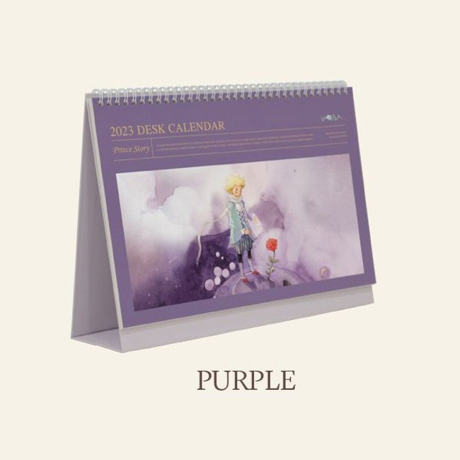 Purple - Indigo 2023 Prince Story A4 Monthly Desk Calendar Scheduler