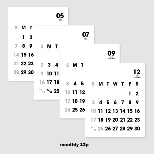 Monthly - 2023 Black White Mono Standing Flip Desk Calendar