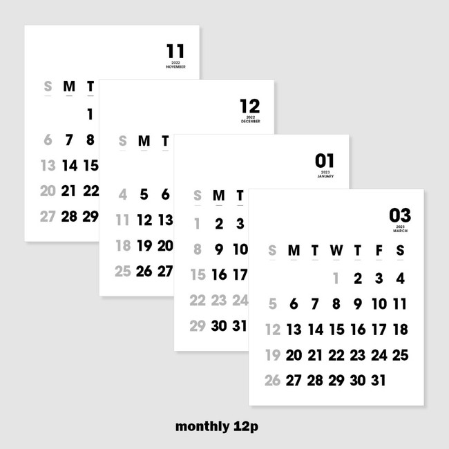 Monthly - 2023 Black White Mono Standing Flip Desk Calendar