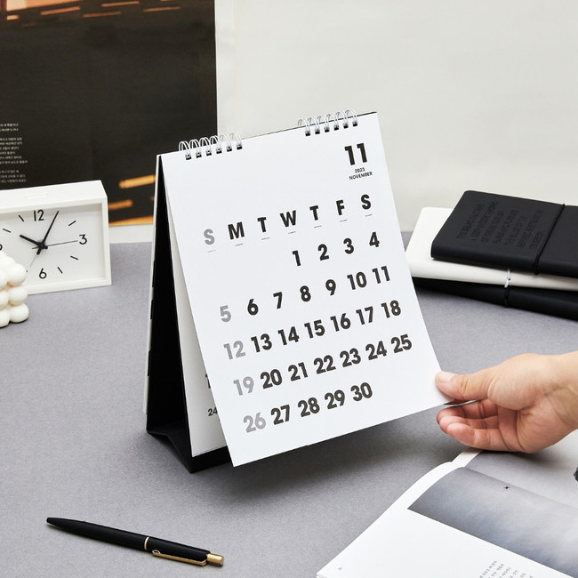 2023 Black White Mono Standing Flip Desk Calendar