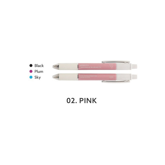 Pink - Smooth Apricity 3 Colors in 1 Ballpoint Pen 0.38mm