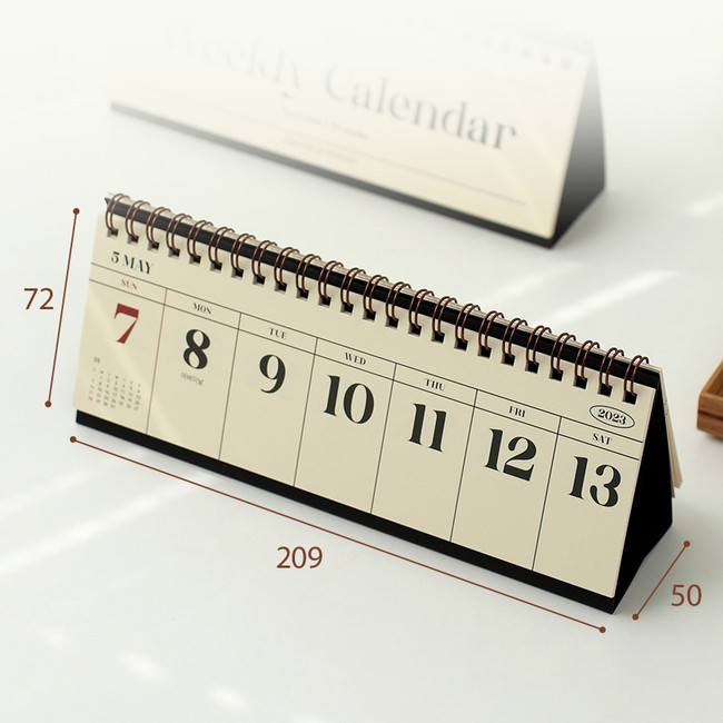 Size of 2023 Classic Long Weekly Standing Flip Desk Calendar