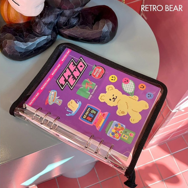 Retro bear - Retro 6-Ring A5 Zippered Dateless Diary