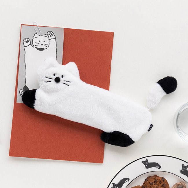 White - Plush Little Kitty Zipper Long Pencil Case