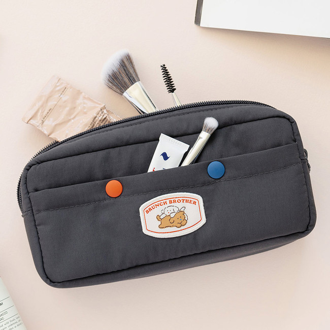 Charcoal - ROMANE Poodle Snap Button Zipper Pencil case