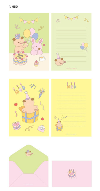 HBD - Oh Friends Message Letter And Envelope Set