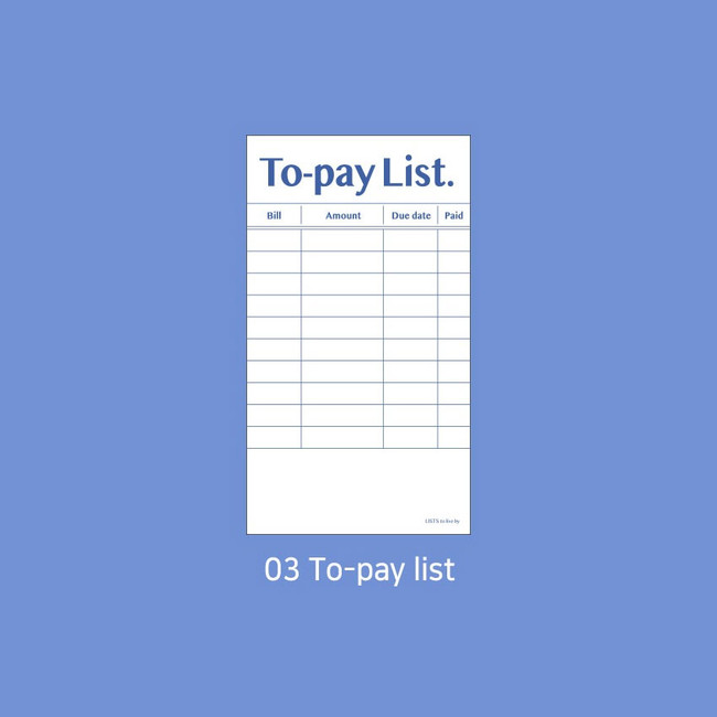 03 to pay list - Paperian Lists to Live By Planning Checklist Memo Notepad