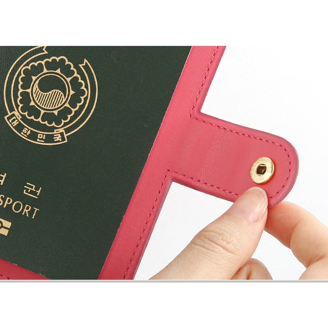 Snap button closure - Minini RJ Leather Patch Passport Holder Cover
