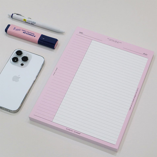 Strawberry - Pastel Color Butter B5 Lined Grid Notepad 100 Sheets