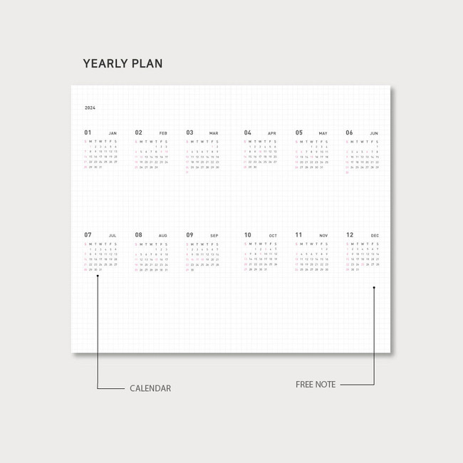 Yearly plan - 2024 Dong Dong Long Dated Weekly Planner Agenda