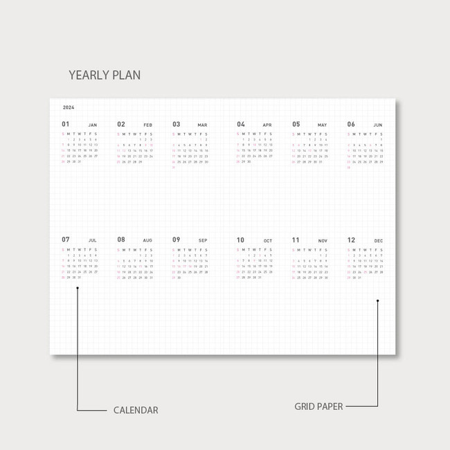 Yearly plan - 2024 Popo B6 Dated Weekly Planner Diary