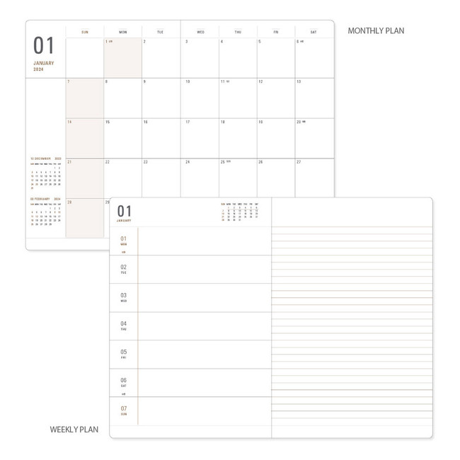 Monthly plan, Weekly plan - 2024 Basic B6 Dated Weekly Planner Agenda