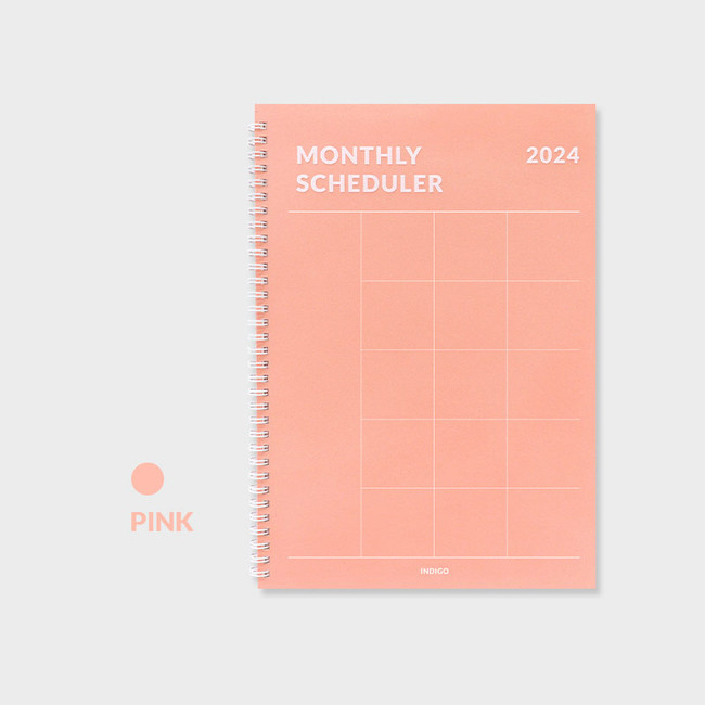 Pink - 2024 Basic A4 Twin Wire Dated Monthly Planner